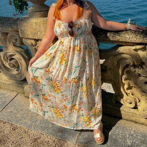 American Eagle Silky Ruched Midi Dress, Size M - Floral Print